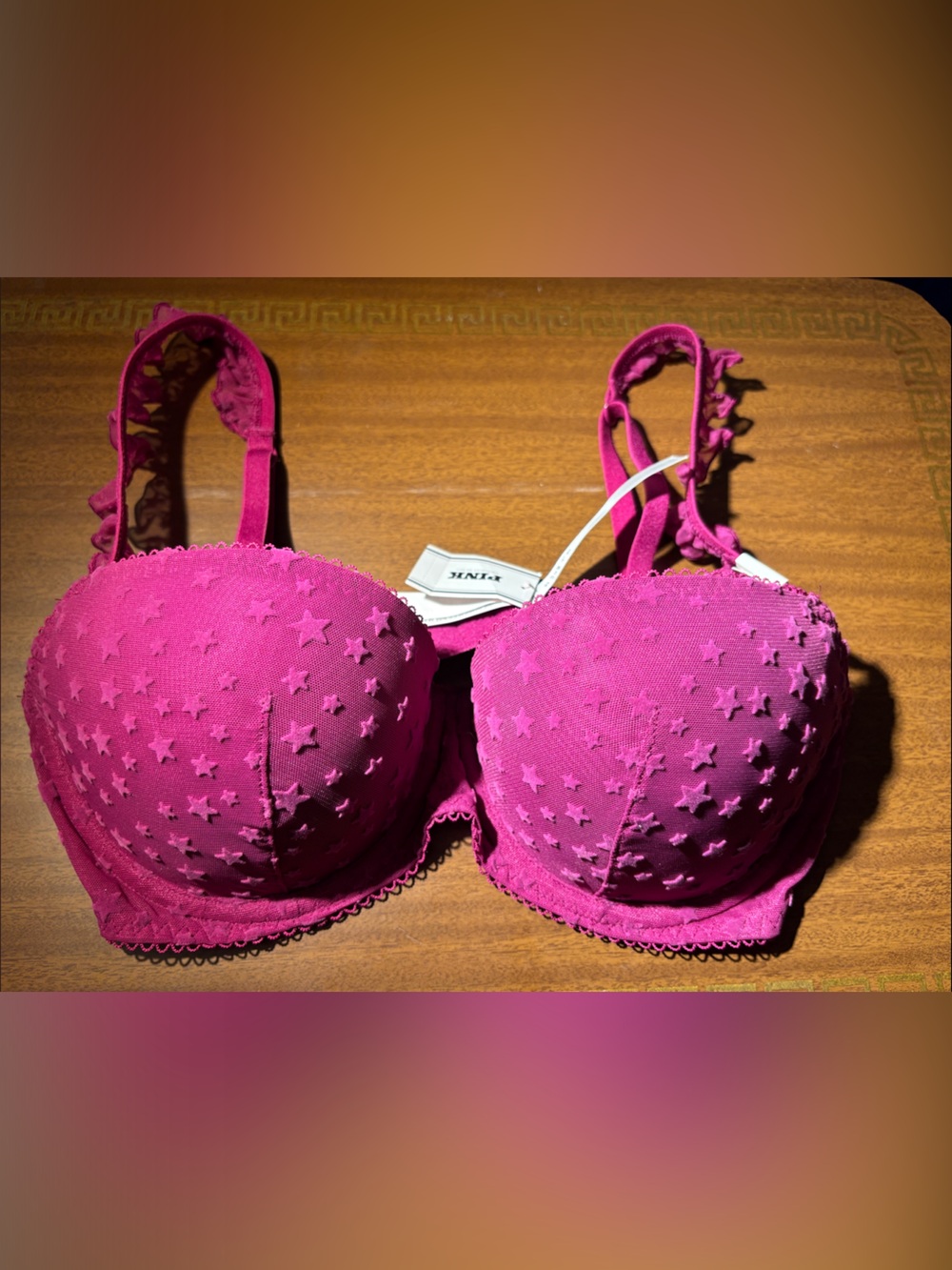 Victoria’s Secret New 32D Fuchsia Star-Embroidered Push-Up Bra